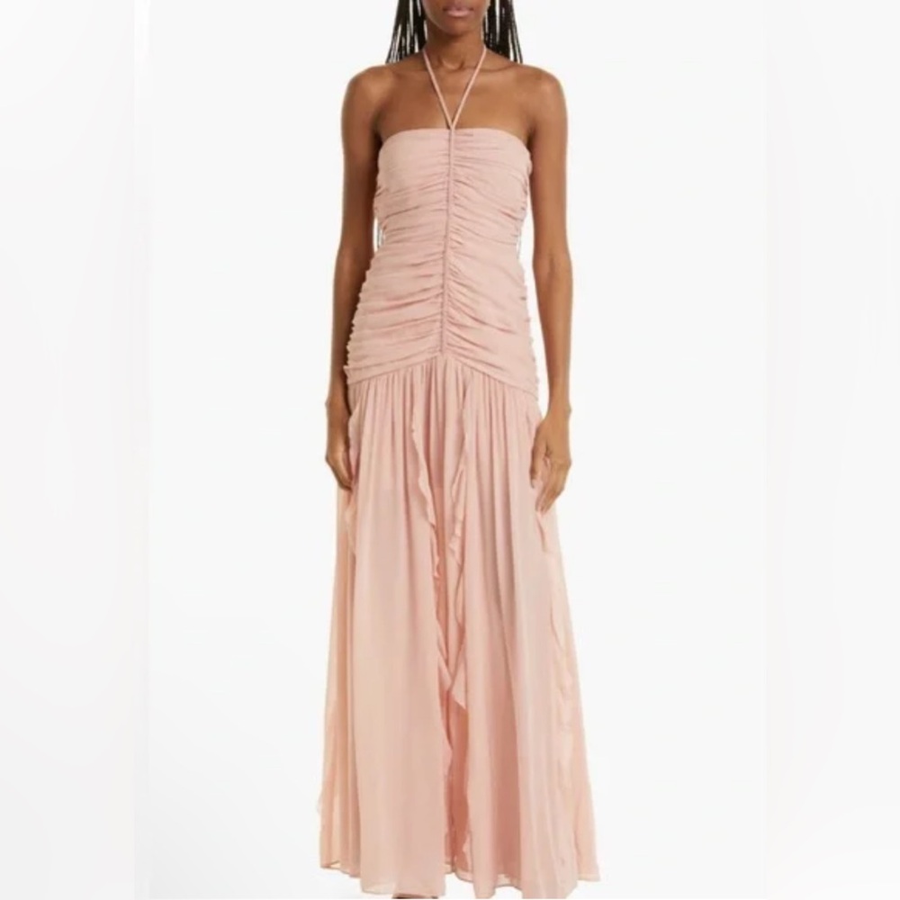 New! Veronica Beard Lucine ruched silk-crepon halterneck maxi dress Sz 6‎ $958